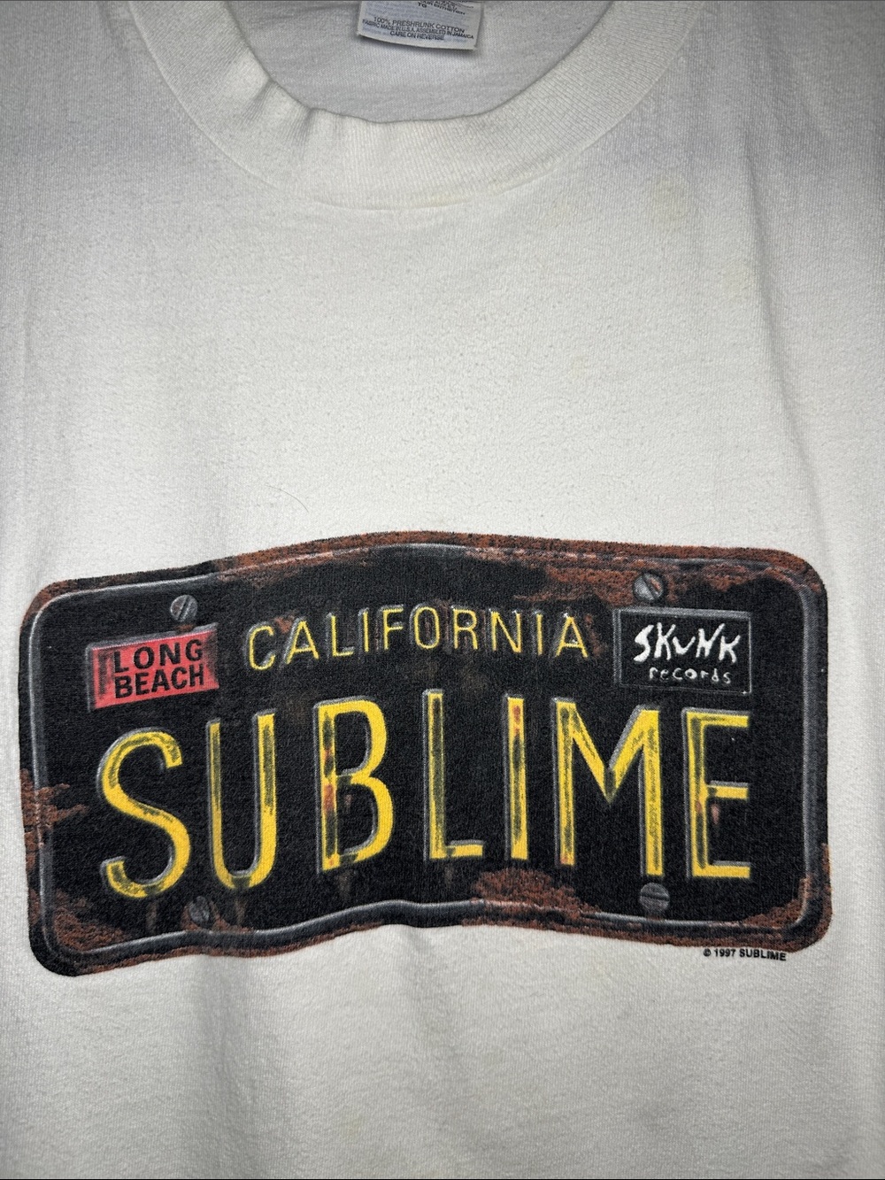 Sublime vintage 1997 white license plate Hanes Beefy t-shirt